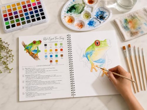 Watercolor Workbook for Beginners – Animals, 16 Original Watercolor Projects, Lay-Flat Watercolor Paper Book(9.45 × 7.48 in), Water Coloring Book for Adults, Art Gift - Image 3