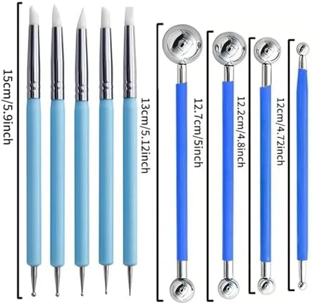 9Pcs Clay Sculpting Tool Set, Blue Dual-Ended Silicone Clay Brushes & Ball Stylus Tools, Professional Polymer Clay Kit for Sculpting, Texturing & Detailing, Ideal for Pottery, Ceramic & DIY Crafts - Image 4