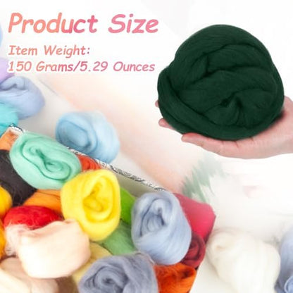 PATIKIL Wool Roving Yarn, 150G/5.3OZ Soft Felting Wool Pure Chunky Roving Yarn Bulk for Needle Felting Knitting Blanket Spinning Weaving DIY Craft, Dark Green - Image 2