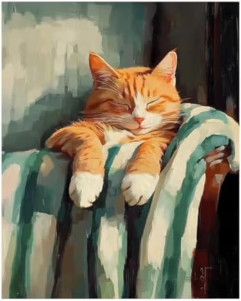 bitCNY Paint by Numbers for Adults, Sleeping Orange Tabby Cat DIY Painting Kit, Cozy Pet Acrylic Paint by Number Canvas Art, Relaxing Animal Wall Decor, 16x20 Inch by bitCNY