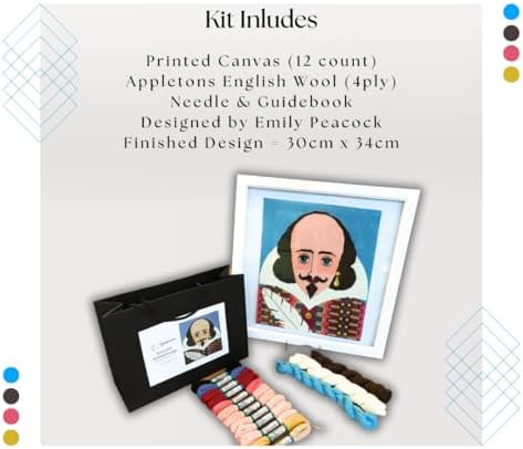 HM NABAVIAN Appletons Wool Needlepoint Kit – Portraits Range - William Shakespeare Designed by Emily Peacock - Image 3