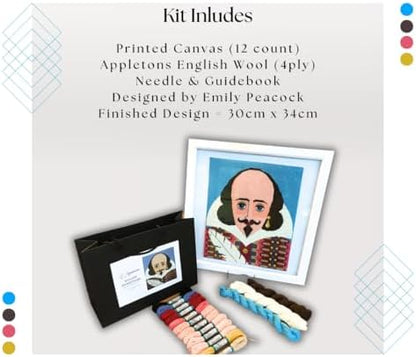 HM NABAVIAN Appletons Wool Needlepoint Kit – Portraits Range - William Shakespeare Designed by Emily Peacock - Image 3