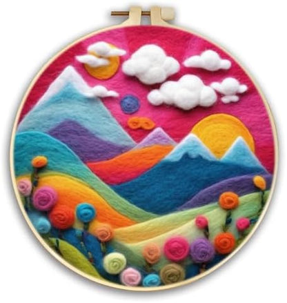 CaptainCrafts DIY Needle Felting Starter Kit with Picture Hoop, Foam Pad, Felt Cloth, Instructions for Home Decoration, Beginner Art Craft (Mountain Scenery) by CaptainCrafts