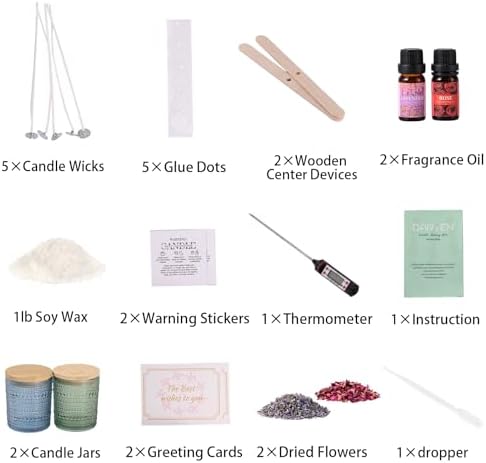 DARJEN Candle Making Kit for Beginners, 2 Jars Soy Wax Scented DIY Set - Image 2