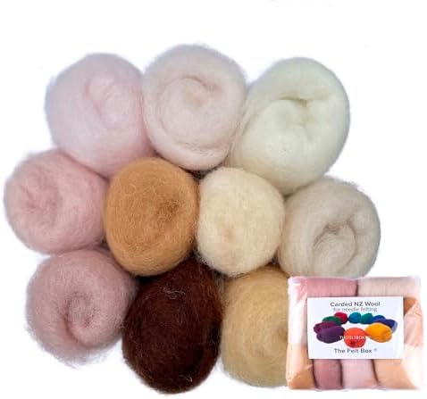 The Felt Box Needle Felting Wool – Skin Tone Shade Pack 100g / 3.5oz – Short Fiber Carded Batts for Core & Finish – DHG Processed Sheep Wool ~27 Microns – Perfect for Dolls Animals People & Crafts by TheFeltBoxNeedleFelting