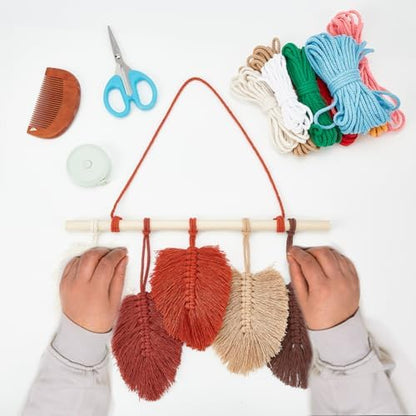 FREEBLOSS 2 Set DIY Macrame Leaf Wall Hanging Kit Macrame Feather Wall Art 10 Colors Cotton Cords 30cm Macrame Kit with Instruction Macrame Wall Tapestry for Bedroom Birthday Gift - Image 5