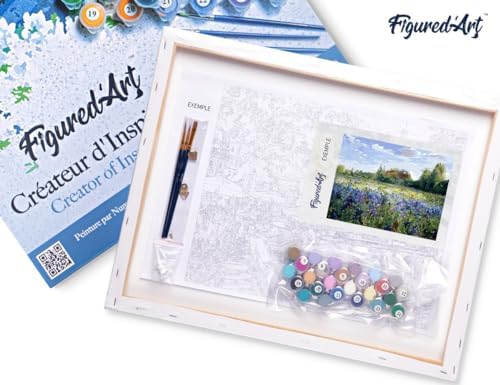 Figured'Art Paint by Numbers for Adults with Frame Countryside Field and Blue Flowers 16"x20" - Craft Art Painting DIY Kit Canvas Already Stretched on a Wooden Frame - Image 5