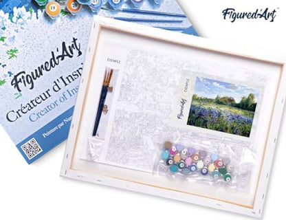 Figured'Art Paint by Numbers for Adults with Frame Countryside Field and Blue Flowers 16"x20" - Craft Art Painting DIY Kit Canvas Already Stretched on a Wooden Frame - Image 5