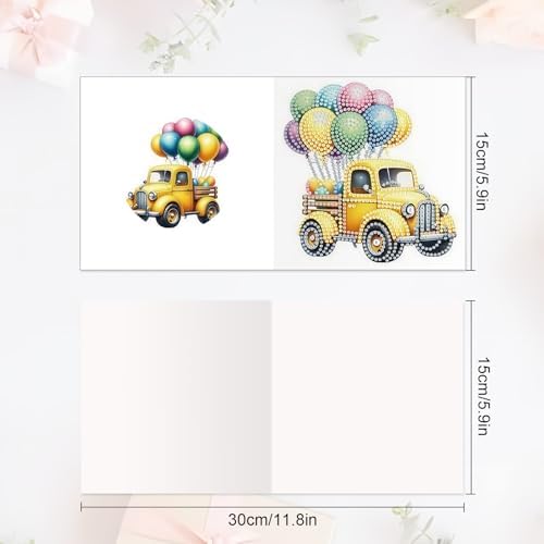 6pcs Diamond Art Painting Kit Greeting Card, Truck Balloon 5D DIY Diamond Handmade Holiday Greeting Card with Envelope, Holiday Gift Congratulation - Image 2