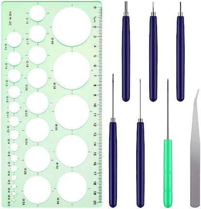 Bewudy 8 Pcs Paper Quilling Tools Slotted Kit, Assorted Sizes Rolling Curling Quilling Needle Pen, Geometry Ruler, Art Craft DIY Paper Card Making Project Tools Multifunction Slotted Quilling Tool Set by Bewudy