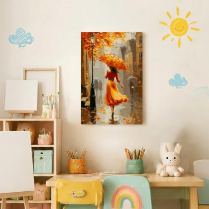 Spandrel Autumn Lady Framed Paint by Numbers Kit for Adult, Adult Paint by Number Kits on Canvas Street Scene, DIY Acrylic Oil Thanksgiving Painting by Numbers for Home Wall Decor, 8x12in - Image 3
