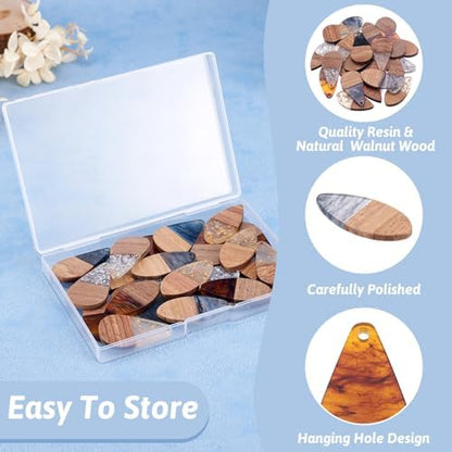 Cheriswelry Earring Making Kit 24Pcs 38x18-22mm Teardrop Resin Walnut Wood Pendants with 60Pcs 17-19mm Brass Earring Hooks 60Pcs 8x1mm Brass Jump Rings for DIY Dangle Earring - Image 6