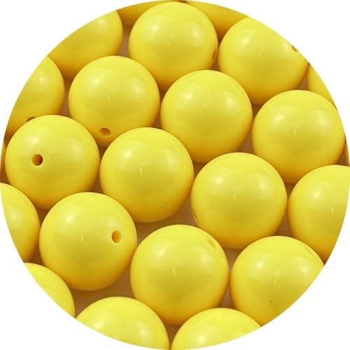 40pcs Acrylic Round Beads for Crafts 20mm Resin Candy Color Spacer Beads with Hole for Jewelry Making Sewing Crafts Decoration Necklaces Bracelets Earrings Supplies(Yellow) by Unknown