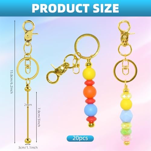 20 Pcs Beadable Keychains Bulk Kit – DIY Keychain Making Supplies with Metal Blanks for Crafts, Jewelry, Charms, Custom Projects – Blank Chain Bars for Beaded Keychain Design (Golden) - Image 2