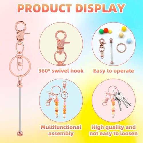 48 Pcs Beadable Keychains Bars bulk - 24 Rose Gold DIY Metal Beaded Keychain Making Kit + 24 Bags Included, Bead Keychain Supplies,Blank Key Chain, Perfect for Women, Men, Mother's Day, Birthday Gift - Image 3