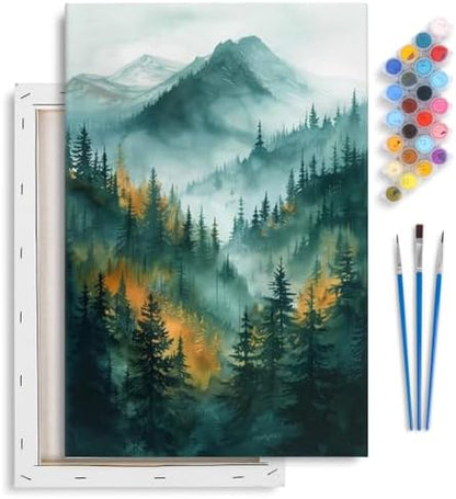 Yezavesu Framed Paint by Numbers Kit for Adults Beginner & Kids Ages 8-12, Mountain Paint by Numbers with Frame, DIY Number Painting for Adults Watercolor Forest for Home Wall Decor Gift 8X 12 inch by Yezavesu