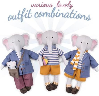 kullaloo Cut & Sew Fabric Panel – Elephant Doll Sewing Kit for Teens & Adults ✦ Intermediate DIY Plush Project with Clothes ✦ Dress Me Bestie Eddy - Image 3