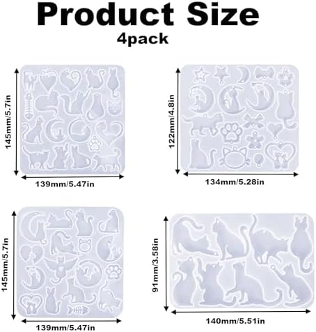 4 Piece Resin Earring Molds ， 60 Unique Shapes UV Cat Resin Molds with Holes Ideal for DIY Silicone Earrings Necklaces Jewelry and Animal Designs Creative Art Gifts - Image 2