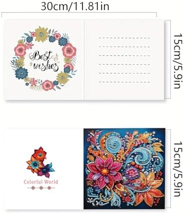 DIY Diamond Greeting Cards Set, 5D DIY Diamond Art Painting Festival Style Greeting Card, DIY Christmas Card Making Kits for Family Friends Handmade Gift-#13-6PC Flowers - Image 2