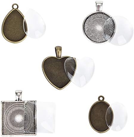 60Pcs Pendant Trays 5 Styles Resin Jewelry Making Kit with Glass Cabochons - Image 3