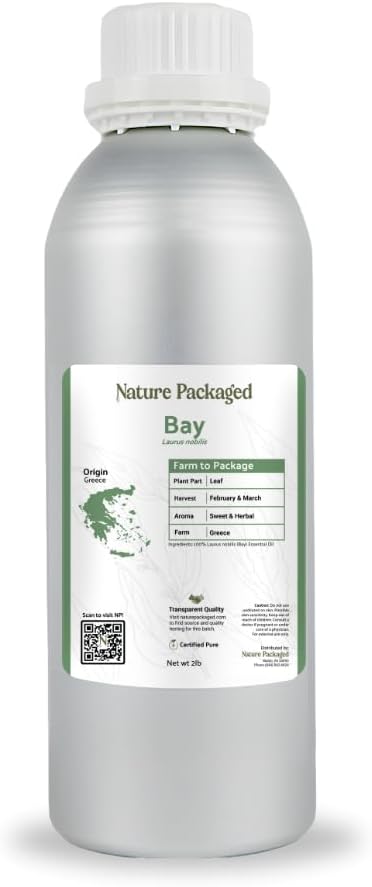 Nature Packaged Bay Essential Oil - Direct from Greece - Steam Distilled - Laurel for Aromatherapy, Massage, Diffuser, DIY Candle and Soap Making - 2lbs