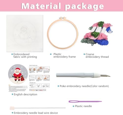 Zhenqing Festive Santa Claus Punch Needle Embroidery Kit | 29x29cm Holiday Craft Set with Hoop & Tools | DIY Christmas Wall Decor for Beginners（Z95028C） - Image 4