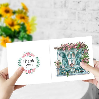 6 Pcs Window Terrace Sofa Flower Diamond Art Greeting Cards for Adults & Beginners, DIY Crystal Rhinestone Gem Art Painting Kit with Envelopes, Creative Craft Gift for Birthday Wishes Party Favors - Image 4