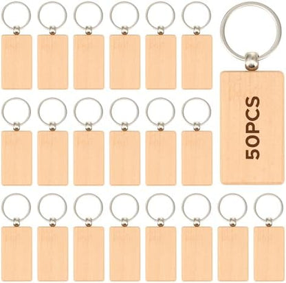 OMTech Wooden Keychain Blanks, Wood Key Chain Bulk, Unfinished Wooden Key Rings Key Tags for Laser Engraving DIY Craft Gift by OMTech