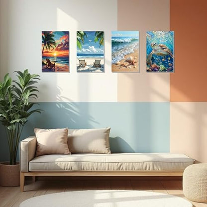 4 Pack Framed Paint By Numbers Kit for Adults Beginner Beach Adult Paint By Number Kits on Canvas Sea Turtle Painting By Numbers for Adults with Frame Diy Painting Kits for Home Wall Art 8x12 Inch - Image 4