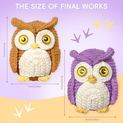 Crochet Kit for Beginners, 2-Pack owl Animal Kits for Adults, Amigurumi Set - Image 5