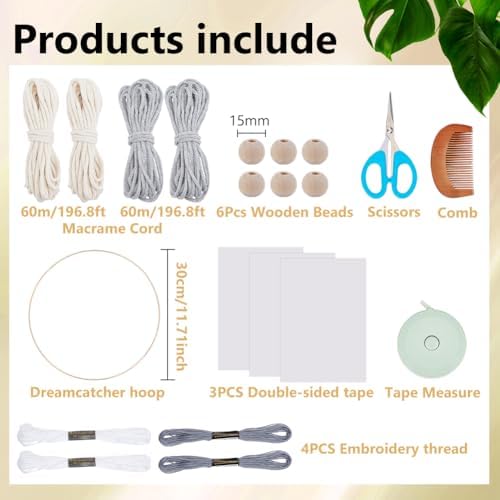 ACRNIGHEET Tree of Life Dream Catcher Macrame Kit for Adults Beginners Macrame Leave Wall Hanging Decor with Video Tutorials Handmade Woven Boho Home Decor for Bedroom Dorm Decoration(Grey Series) - Image 2