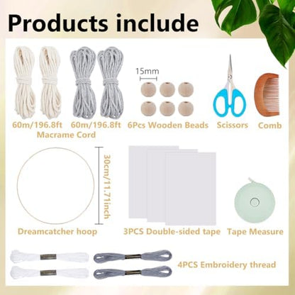ACRNIGHEET Tree of Life Dream Catcher Macrame Kit for Adults Beginners Macrame Leave Wall Hanging Decor with Video Tutorials Handmade Woven Boho Home Decor for Bedroom Dorm Decoration(Grey Series) - Image 2