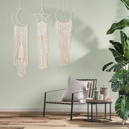 Macrame Kits for Adults Beginners Easy 3 Set Moon Star Craft Kits DIY Dream Catcher Kit with Instructions Video Macrame Wall Hanging Supplies Dream Catcher Kit for Room Wall Decoration - Image 6