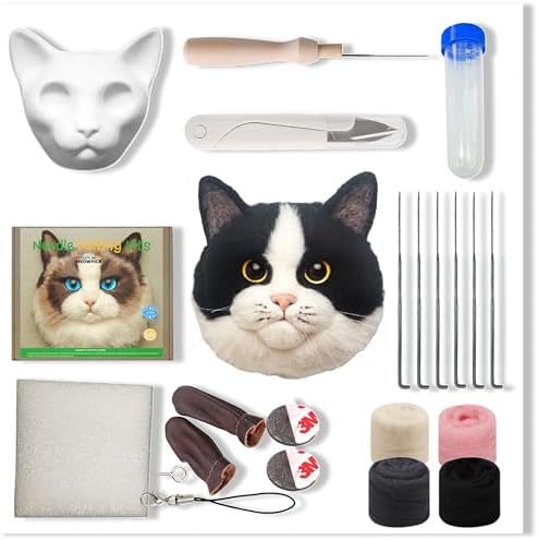 MeowPick Needle Felting Kit with Cat Head Mold, Animals Needle Felting Set, DIY Wool Felt Materials Set with Felting Tool and Instruction for Quick Needle Felting Craft (Cow) by MEOWPICK