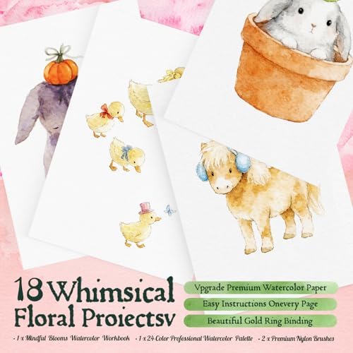 Watercolor Workbook for Beginners,18 Whimsical Farm Animal Water Coloring Book,Relaxing & Easy to Paint Water Coloring Book with 24 Colors-Perfect for Gifting to Creativity & Joy for Adults - Image 3