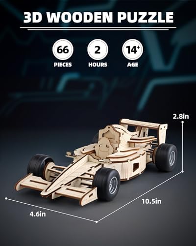 3D Wooden Puzzles for Adults, Formula 1 Racing Car Kit 66pcs - Image 2