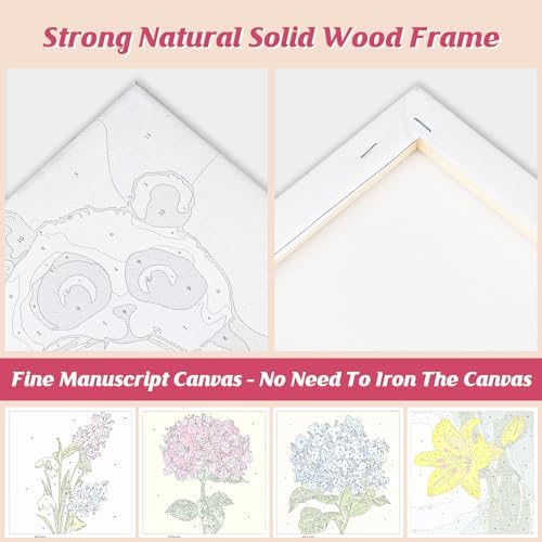 Genius maker Paint by Number for Adults Beginners, 4 Pack DIY Adult Paint by Number Kits on Canvas Framed, Flowers Color by Numbers Acrylic Oil Painting Number Kits Crafts for Home Wall Decor 8x8inch - Image 6