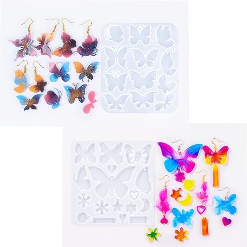 4 Piece Resin Earring Molds ， 47 Unique Shapes UV Butterfly Resin Molds with Holes Ideal for DIY Silicone Earrings Necklaces Jewelry and Animal Designs Creative Art Gifts - Image 6