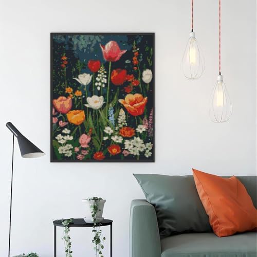 MYBISYMQQ Flower Stamped Cross Stitch Kits, DIY Flowers Cross Stitch Ornament Kits for Adults Beginners, Counted Embroidery Needlepoint Kits Home Decor 15.7x11.8 inch - Image 3