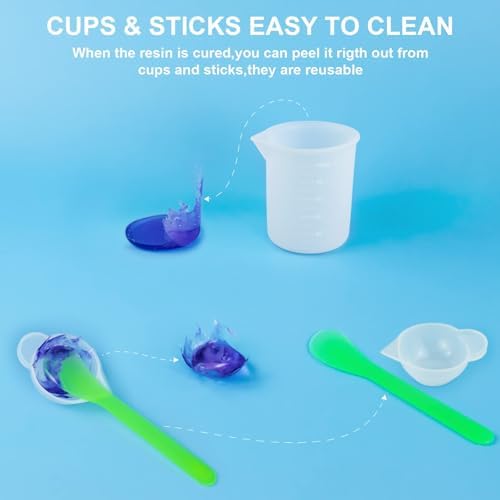 Creahaus Silicone Measuring Cups Tool Kit for Resin, Non-Stick 250 & 100ml Epoxy Mixing Cups, Reusable Resin Supplies with Silicone Mat, Stir Sticks, Pipettes, Cups for Molds, Jewelry Making - Image 3