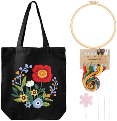 Louise Maelys Embroidery Kit Canvas Tote Bag with Floral Pattern DIY Crafts by LouiseMaelys