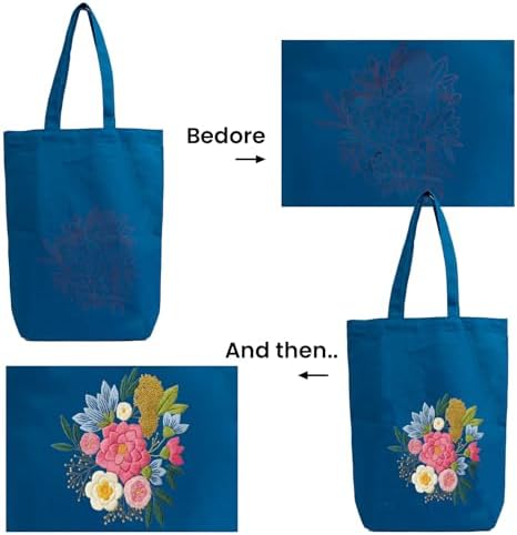 CREAWONDER Canvas Tote Bag Embroidery Kit with Pattern for Beginners, Arts and DIY Embroidery Crafts Kits for Adults, Include Instructions, Embroidery Hoops, Color Threads and Tool - Image 5