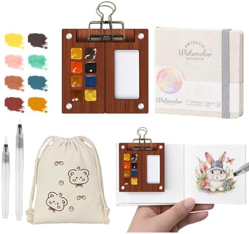 Travel Watercolor Paint Set - Pocket 8-Color Mini Paint Kit with Sketch Pad by GOOTXUSK