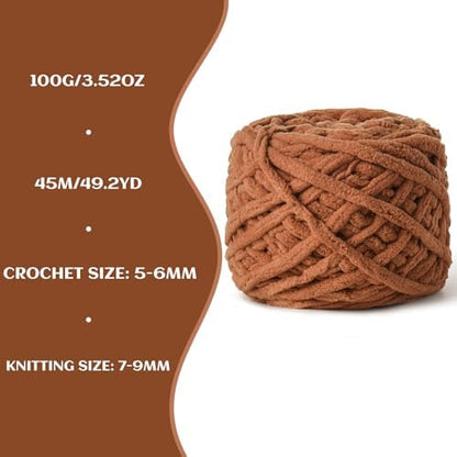 Plush Chenille Chunky Yarn 100g (49.2yd) - Fluffy Velvet Yarn Crochet for Blanket Knitting and Crocheting - Baby Yarns for Crocheting Soft - Amigurumi Yarns (Light Tan) - Image 3