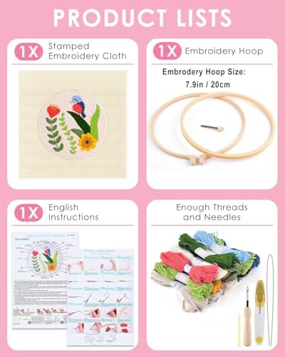 TINDTOP Punch Needle Kits, DIY Punch Embroidery Kits for Adults Beginner, Tool with Punch Needle Fabric, Hoops, Yarns and Sewing Needles (Set C) - Image 2
