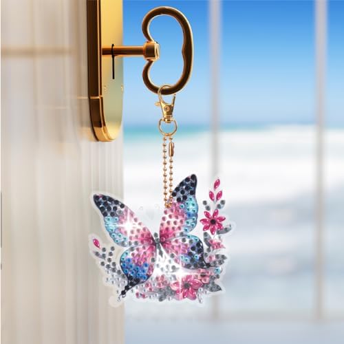 HuamuTech 5 Pcs/6 Pcs/8 Pcs Full Drill Keyring Special Shape Double Sided Diamond Art Keychain for Beginners Birthday Craftin - Image 7