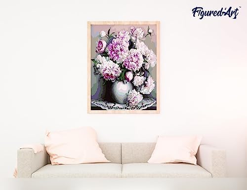 Figured'Art Paint by Numbers Kit for Adults Vase of Peonies 16"x20" - Craft Art Painting Rolled Canvas with DIY Wooden Frame - Image 4