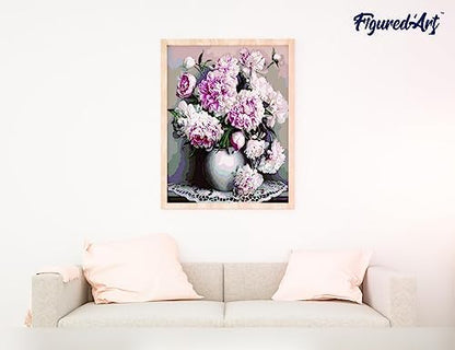 Figured'Art Paint by Numbers Kit for Adults Vase of Peonies 16"x20" - Craft Art Painting Rolled Canvas with DIY Wooden Frame - Image 4