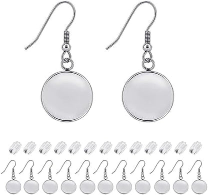 BEADNOVA Earring Kit 30pcs Blank Ear Wire Hook 12mm Stainless Steel Cabochon Setting Earring Bezel with Rubber Backs for Cabochon Resin DIY Earwire Making (12mm, 30pcs) by BEADNOVA