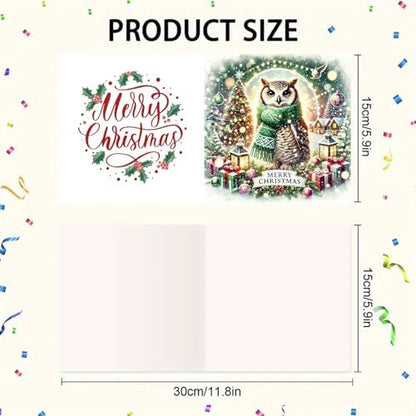 6Pcs Christmas Greeting Card DIY Diamond Art Painting Greeting Cards Blessing Folding Card Kit with White Envelopes Diamond Arts Crafts for Birthday Festival Gift-Owl - Image 7
